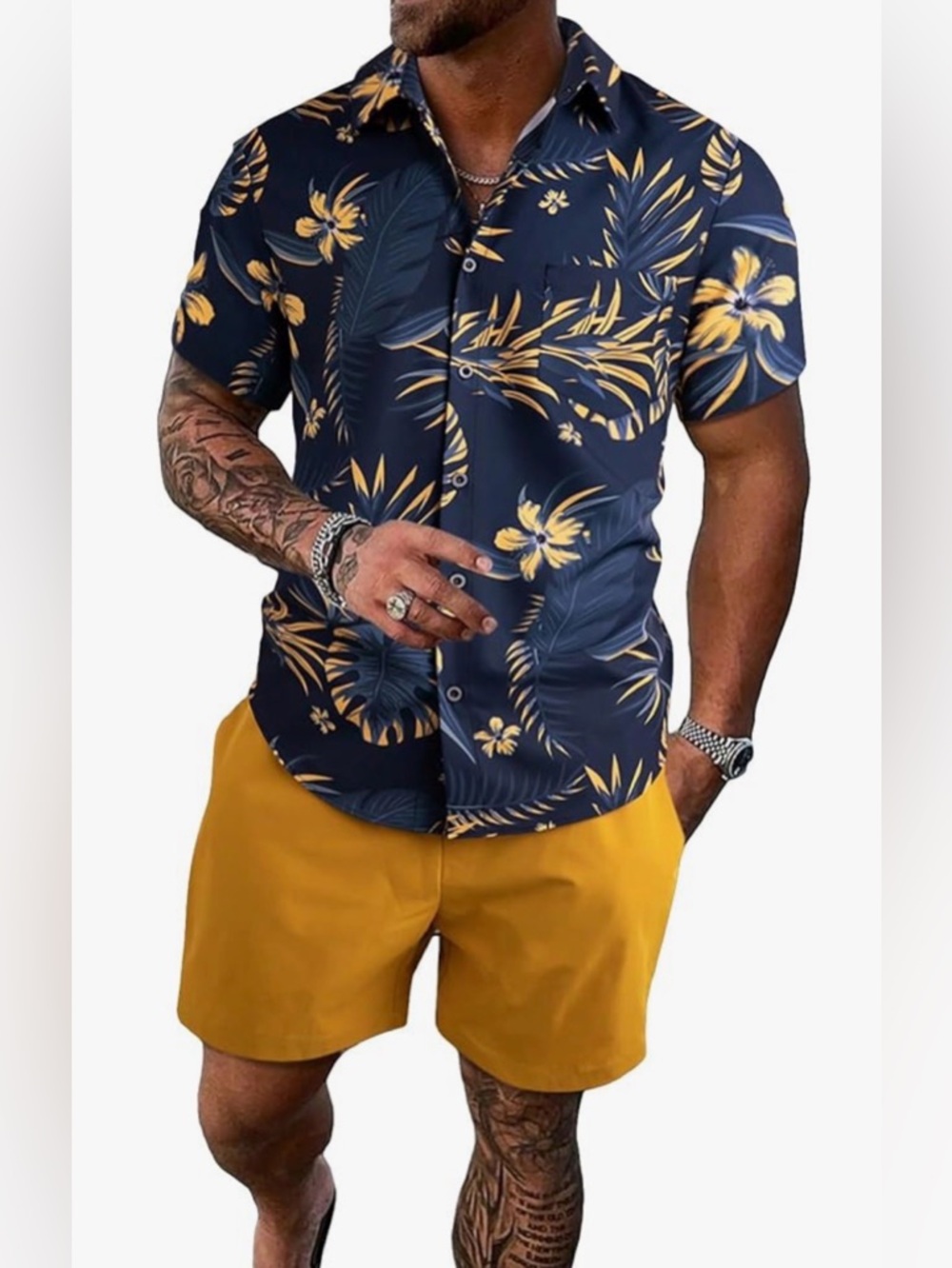 Manfinity Hawaiian, resort wear, two piece short set, size large
